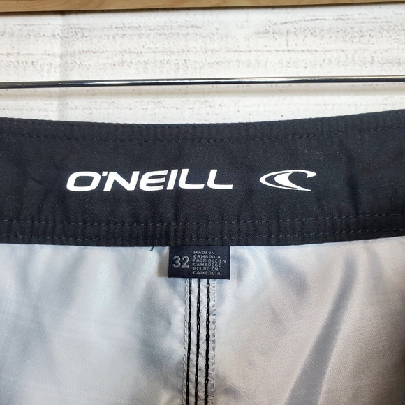 O'Neill Swim Trunks Mens 32 Black Board Shorts Surfing Beach Plaid Casual Adults - Picture 8 of 9
